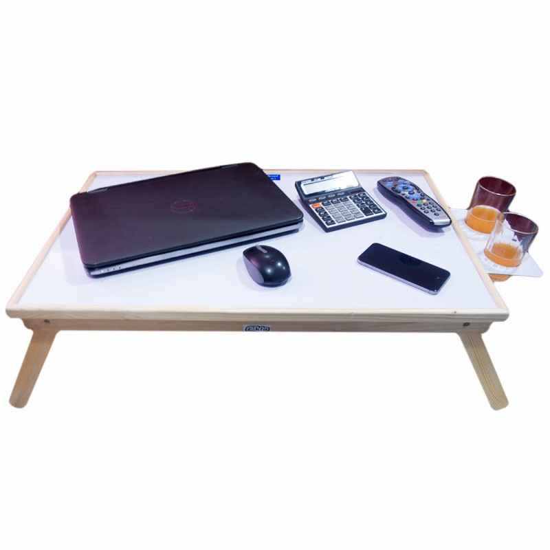 Ekta Product Large White Wooden Folding Laptop Table with Whiteboard Foldable and Portable Multi Purpose Laptop Table Study Table Bed Table Ergonomic and Rounded Edges Breakfast in Bed Table